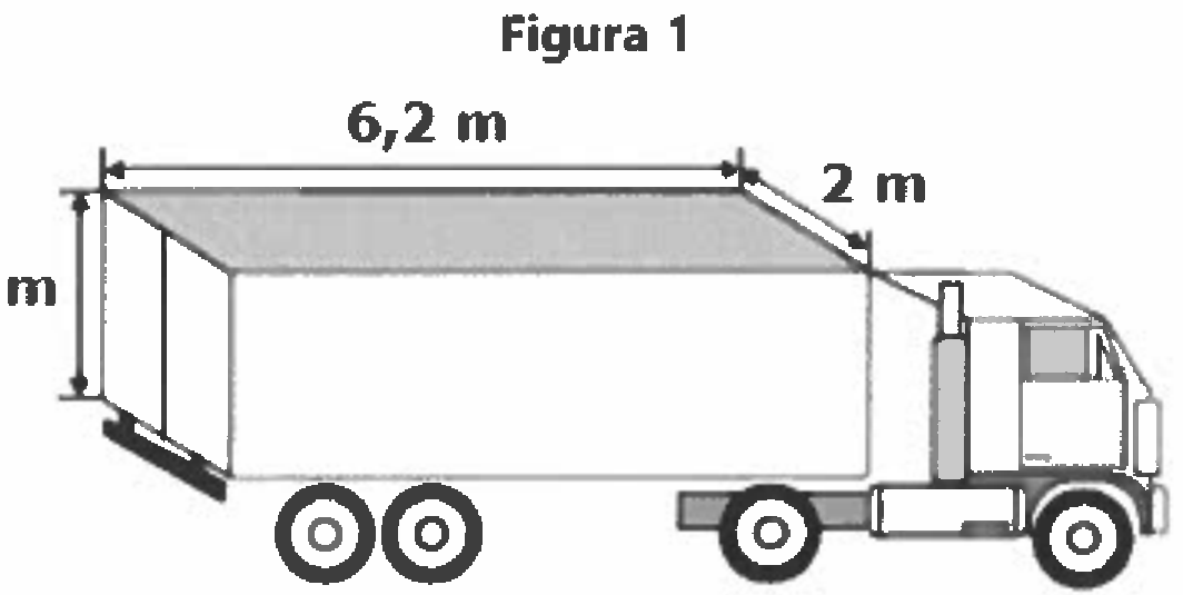 Figura 1: caminhão com baú; cotas de 6,2 m no comprimento do baú, 2 m na largura e 2 m na altura.