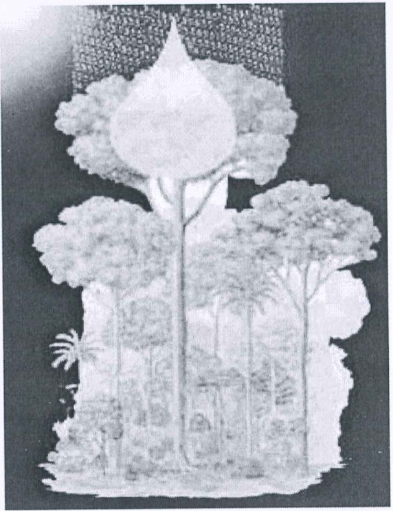 Ilustração de árvores da floresta amazônica com uma grande gota de água acima da copa da árvore mais alta.