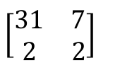 Matriz com linhas (31, 7) e (2, 2)
