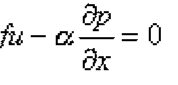 Equação: f u menos alfa vezes a derivada parcial de p em relação a x igual a zero (fu − α ∂p/∂x = 0).