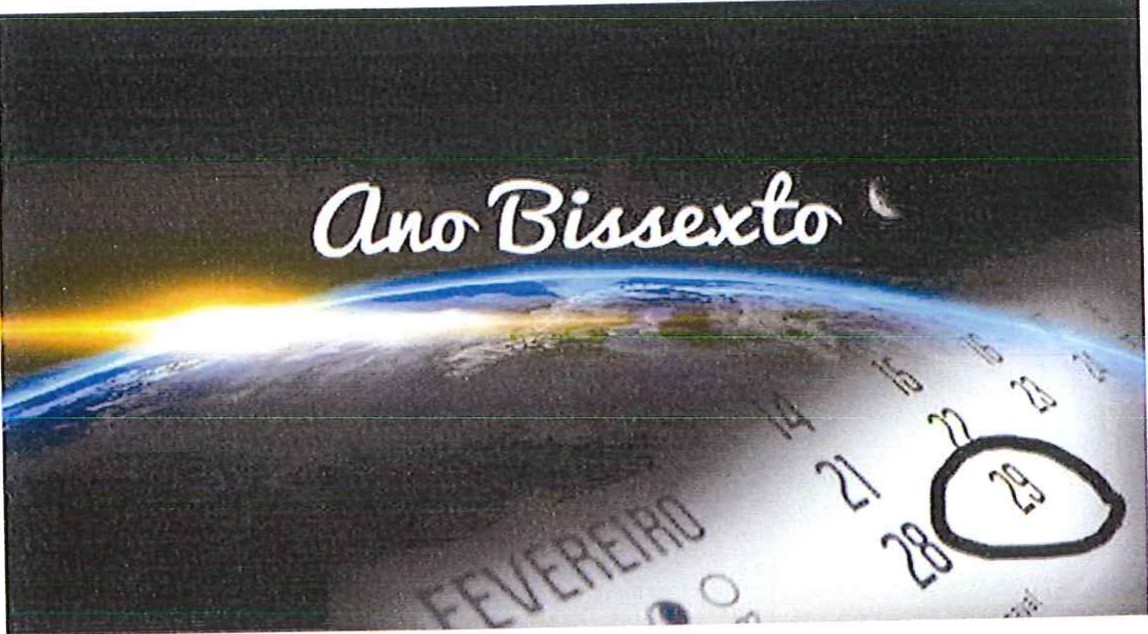 Ilustração com o título “Ano Bissexto” sobre imagem da Terra e um calendário de fevereiro com o dia 29 circulado.