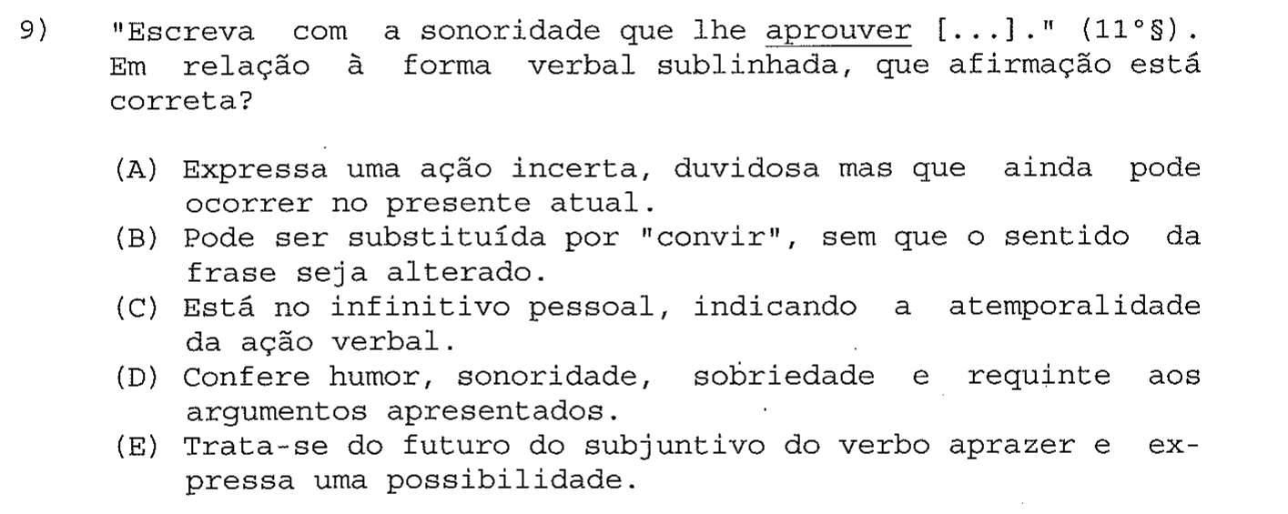 Reprodução da questão 09 como impressa na prova, com enunciado e alternativas, mostrando os termos sublinhados a que o comando se refere.