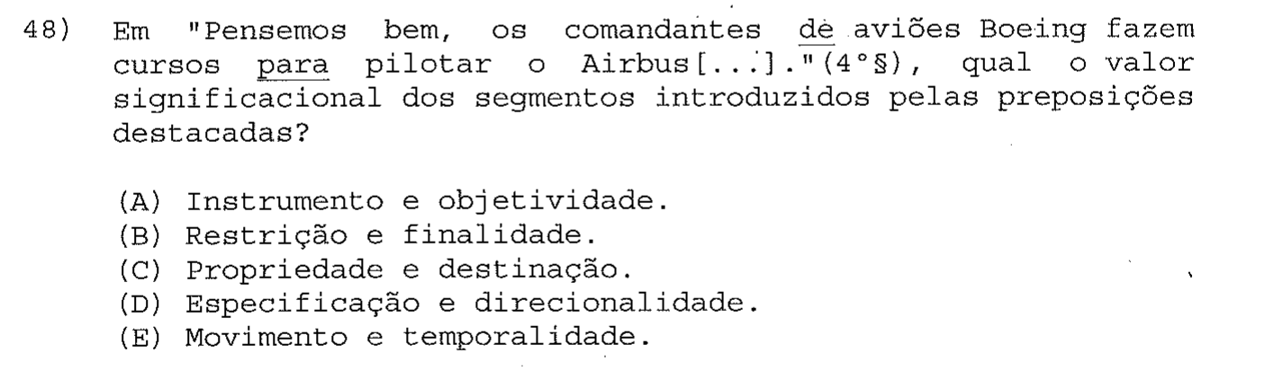 Reprodução da questão 48 como impressa na prova, com enunciado e alternativas, mostrando os termos sublinhados a que o comando se refere.