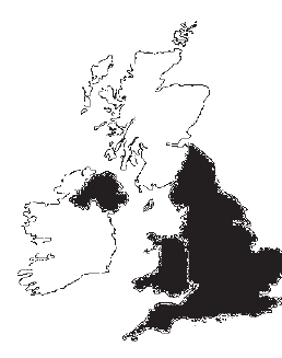 Mapa das ilhas Britânicas, alternativa C, com áreas destacadas em preto.