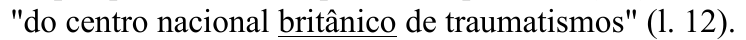 "do centro nacional britânico de traumatismos" (l. 12). (Palavra sublinhada: “britânico”.)