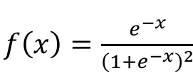 Função de densidade de probabilidade: f de x igual a e elevado a menos x, dividido por um mais e elevado a menos x, tudo ao quadrado.