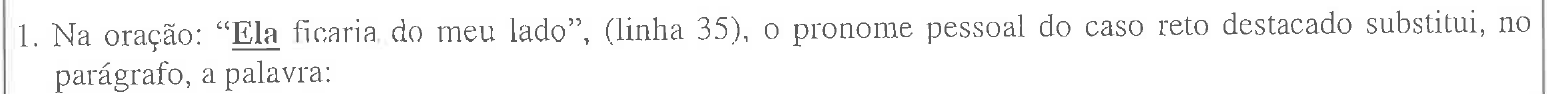 Enunciado impresso da questão 1, com a palavra “Ela” em negrito e sublinhado.