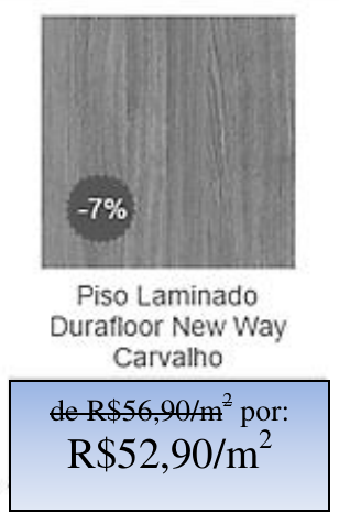 Anúncio do Piso Laminado Durafloor New Way Carvalho com selo de -7%: preço riscado de R$56,90/m² por R$52,90/m².