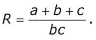 R igual a a mais b mais c, sobre bc.