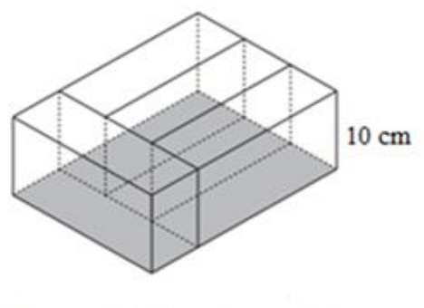 Figura 1: gaveta em forma de paralelepípedo, dividida em quatro compartimentos, com altura indicada de 10 cm.
