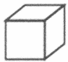 Cubo em perspectiva com as três faces visíveis inteiramente brancas, sem divisões.