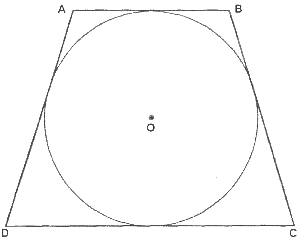 Figura: trapézio isósceles ABCD, com a base menor AB acima e a base maior DC abaixo, e uma circunferência de centro O tangente aos quatro lados.