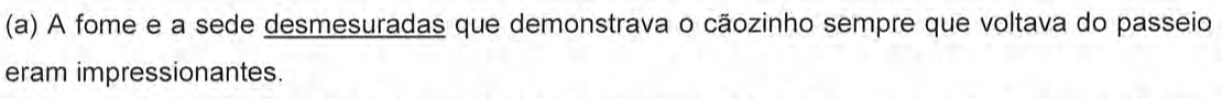 Recorte da alternativa (a) original, com a palavra "desmesuradas" sublinhada.