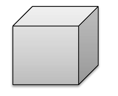 Desenho em perspectiva de um cubo cinza.