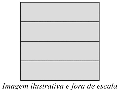 Placa quadrada dividida em 4 retângulos idênticos horizontais, empilhados. Legenda: Imagem ilustrativa e fora de escala.