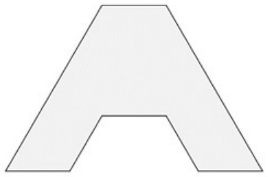Figura em forma de trapézio com um recorte trapezoidal na base, lembrando a letra A sem a barra.