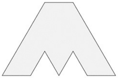 Figura em forma de trapézio com dois recortes triangulares na base.