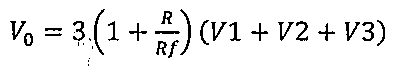 V0 igual a 3 vezes (1 mais R sobre Rf) vezes (V1 mais V2 mais V3).