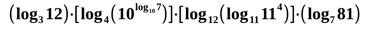 Produto (log₃ 12) · [log₄(10 elevado a log₁₀ 7)] · [log₁₂(log₁₁ 11⁴)] · (log₇ 81).