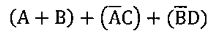 Expressão booleana: (A + B) + (A barrado C) + (B barrado D).