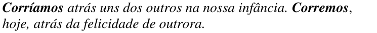 Frases da questão 17 em itálico, com os verbos Corríamos e Corremos em negrito.