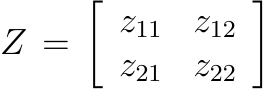 Matriz Z com elementos z11, z12 na primeira linha e z21, z22 na segunda.