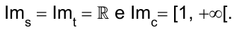 Im com índice s igual a Im com índice t igual a ℝ, e Im com índice c igual a [1, +∞[.