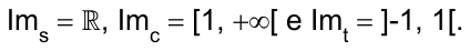 Im com índice s igual a ℝ, Im com índice c igual a [1, +∞[ e Im com índice t igual a ]-1, 1[.