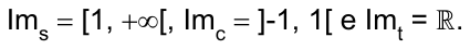 Im com índice s igual a [1, +∞[, Im com índice c igual a ]-1, 1[ e Im com índice t igual a ℝ.
