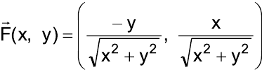 F vetorial de (x, y) igual ao par ordenado (–y dividido pela raiz quadrada de x² + y²; x dividido pela raiz quadrada de x² + y²).