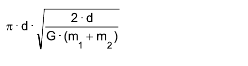 π · d · raiz quadrada de [2 · d / (G · (m₁ + m₂))]