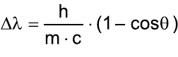 Expressão: Δλ = [h / (m · c)] · (1 – cosθ)