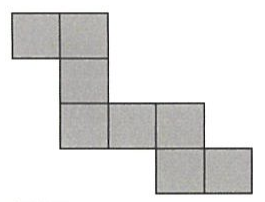 Figura plana de quadrados em 4 linhas (de cima para baixo; colunas da esquerda para a direita): linha 1, colunas 1 e 2; linha 2, coluna 2; linha 3, colunas 2, 3 e 4; linha 4, colunas 4 e 5.