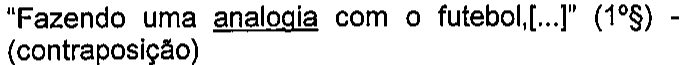 “Fazendo uma analogia com o futebol,[...]” (1º§) - (contraposição). Vocábulo sublinhado: analogia.