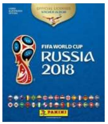 Capa do Álbum Oficial de figurinhas da Copa do Mundo FIFA Rússia 2018, com o troféu estilizado, o texto “FIFA WORLD CUP RUSSIA 2018”, bandeiras das seleções e o logotipo Panini.