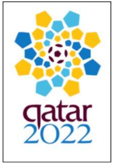 Logotipo da Copa do Mundo Qatar 2022, com pentágonos coloridos em forma de flor e o texto “qatar 2022”.