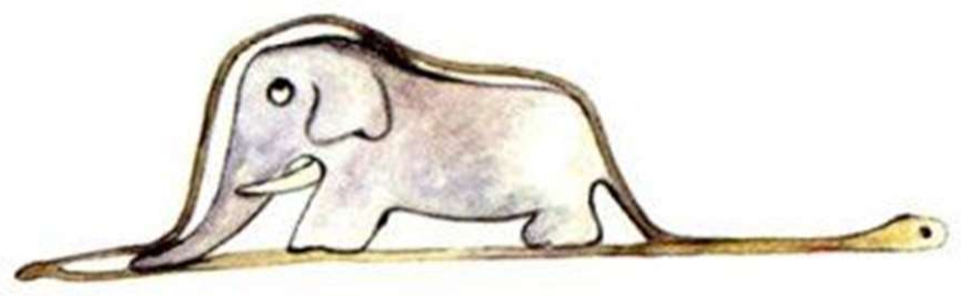 Desenho Número Dois: jiboia vista por dentro, com um elefante inteiro no interior do corpo da cobra.