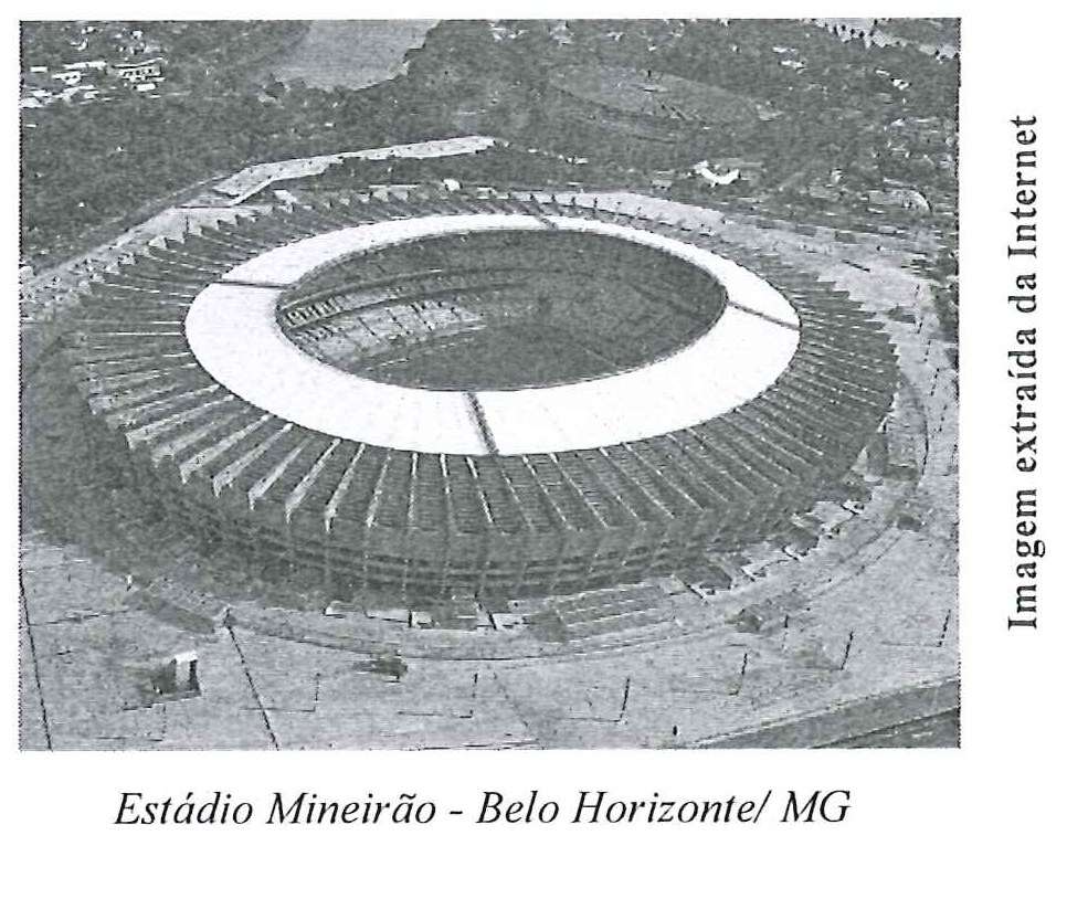 Fotografia aérea do Estádio Mineirão, com a legenda impressa "Estádio Mineirão - Belo Horizonte/ MG".