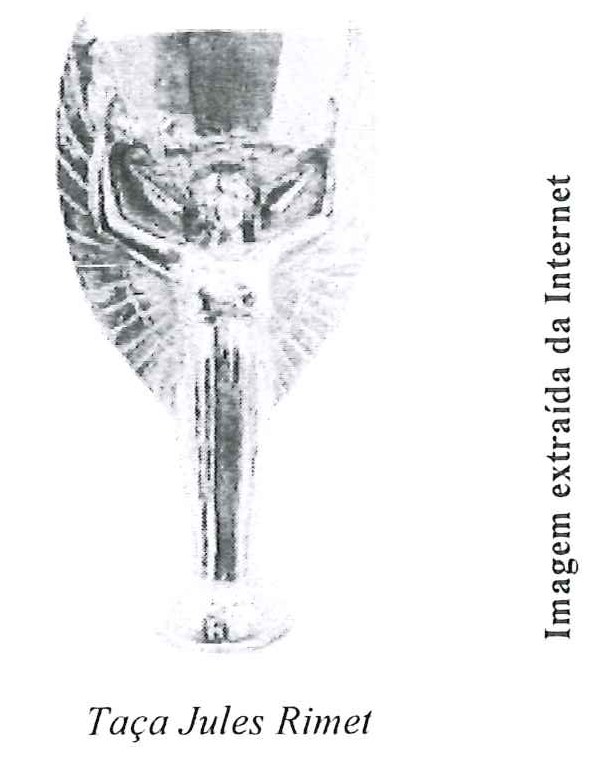 Fotografia da Taça Jules Rimet, com a legenda impressa "Taça Jules Rimet".
