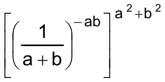 Expressão: colchete contendo (1 dividido por (a + b)) elevado a menos ab; o colchete elevado a a² + b².