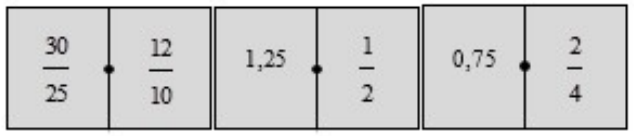 Três peças em fila: 30/25 | 12/10; 1,25 | 1/2; 0,75 | 2/4.