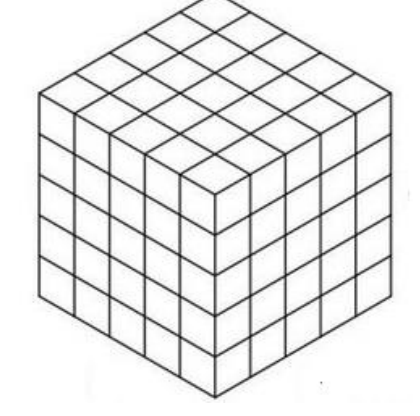 Cubo formado por 5 x 5 x 5 cubinhos menores, desenhado em perspectiva.