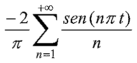 (−2/π) vezes o somatório de n=1 a +∞ de sen(nπt)/n
