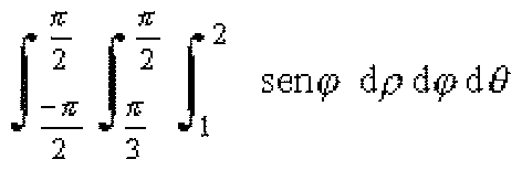 Integral de θ = −π/2 a π/2, φ = π/3 a π/2 e ρ = 1 a 2 de senφ dρ dφ dθ