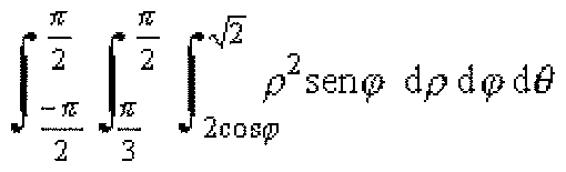 Integral de θ = −π/2 a π/2, φ = π/3 a π/2 e ρ = 2cosφ a √2 de ρ²senφ dρ dφ dθ