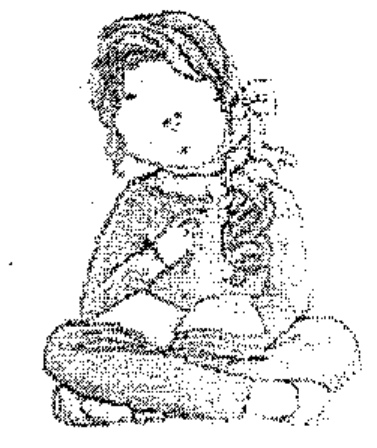 Desenho de uma menina sentada de pernas cruzadas, com um livro aberto no colo e a mão no queixo, com expressão pensativa.