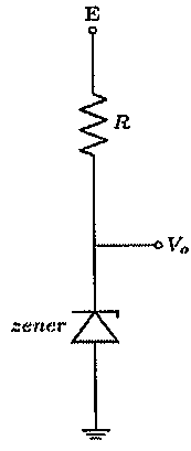Circuito regulador: fonte E, resistor R em série, saída Vo no nó entre R e o diodo Zener, cujo catodo está ligado ao nó e o anodo à terra.