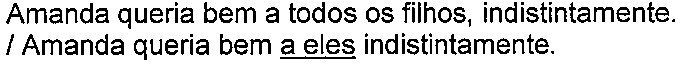 Alternativa com termo(s) sublinhado(s). Texto: Amanda queria bem a todos os filhos, indistintamente. / Amanda queria bem a eles indistintamente. Termo(s) sublinhado(s) no original: a eles.