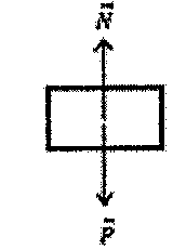 Diagrama de forças sobre o bloco: N⃗ para cima e P⃗ para baixo.