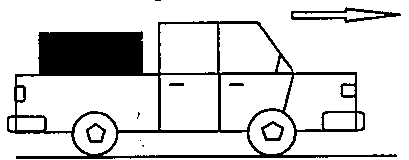 Carro utilitário com uma carga (bloco escuro) na carroceria e seta horizontal apontando para a frente do veículo (direita).